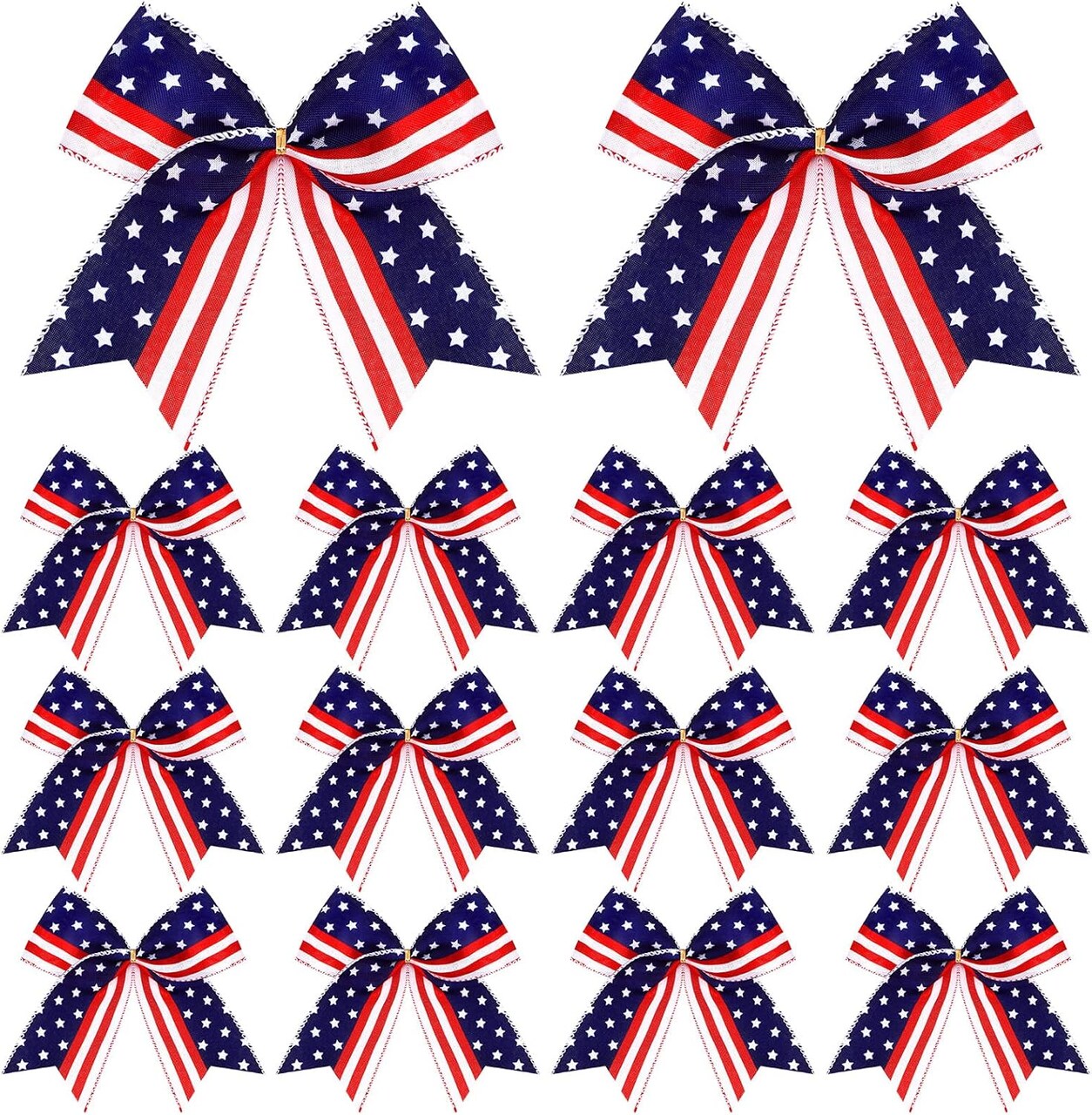 12 Pcs Red White Blue Patriotic Bows 6 Inch 4th of July Wreath Bow Large Burlap Patriotic Bow American Flag Star Ribbon Bows for Memorial Independence Day Front Door Wall Fence Decor (Classic Style)